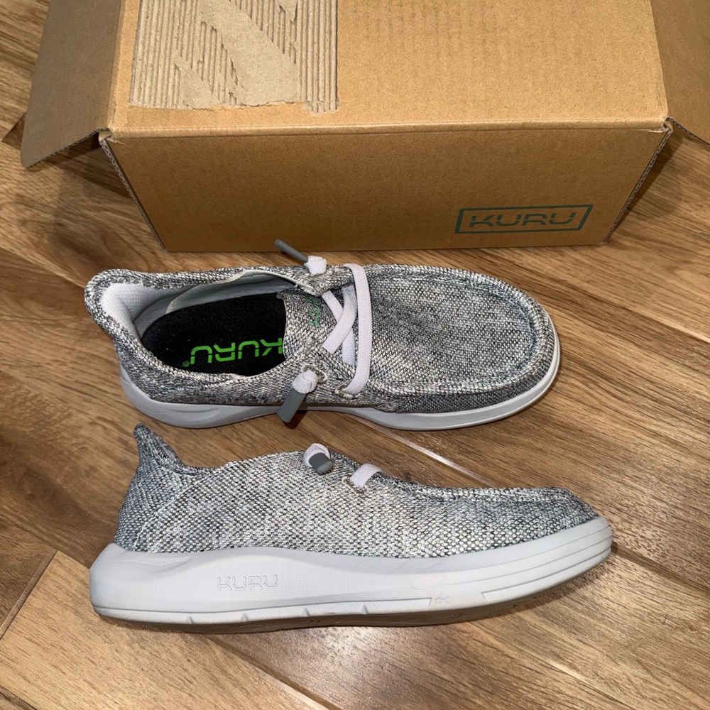 KURU Draft Rento Women's Knit Slip-On Sneakers in Heather Gray and White